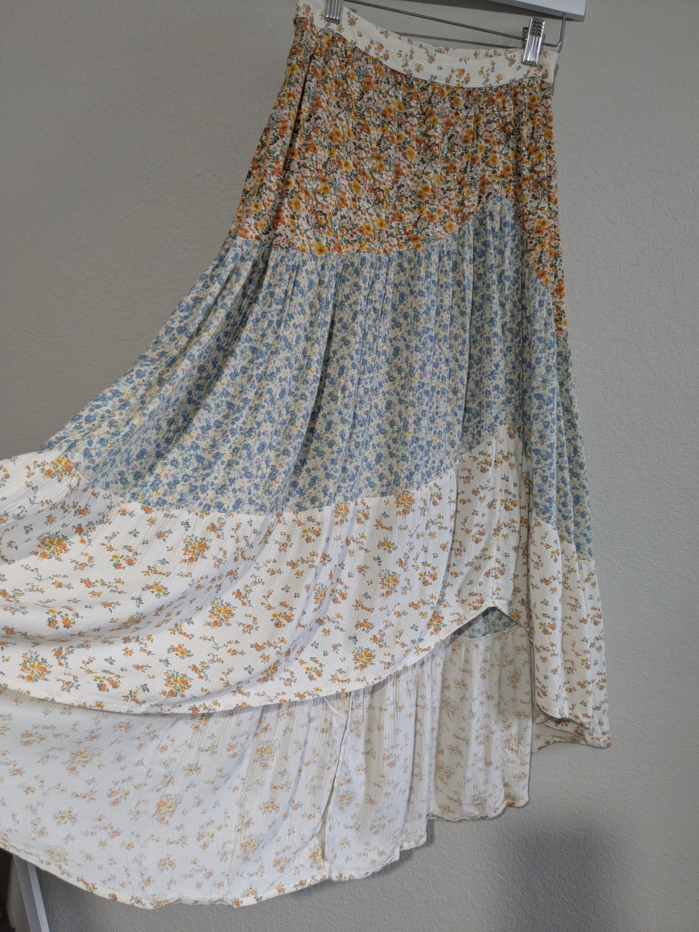 American Eagle Outfitters Boho Patchwork Floral Maxi Skirt Blue, Cream & Mustard - Picture 7 of 16